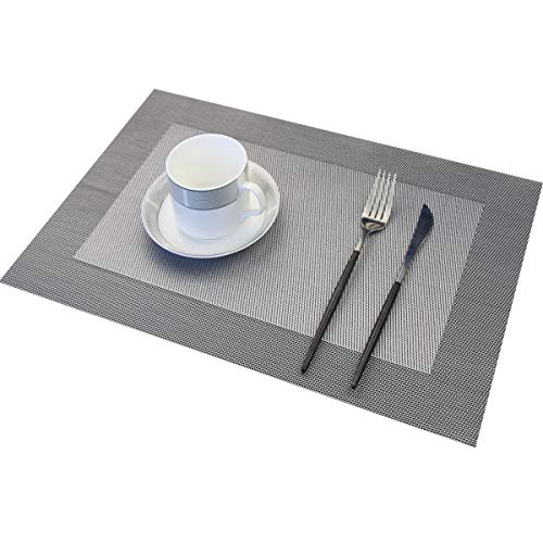 PIGCHCY Placemats Vinyl Washable Table Mats Elegant Non-Slip Placemats for Dinner Table Set of 4 (Silver) - color: Box2: Deep Silver, size: 4 Placemats