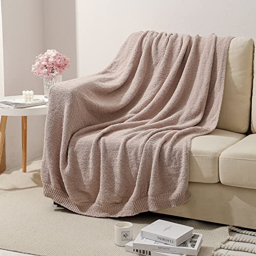 bearberry Knit Throw Blanket 60x80 Beige Super Soft Plush for Couch - color: Beige, size: Twin(60″x80″)