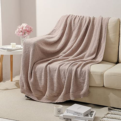 bearberry Knit Throw Blanket 60x80 Beige Super Soft Plush for Couch - color: Beige, size: Twin(60″x80″)
