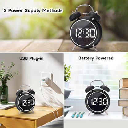 Digital Small Alarm Clock, 4.5 Inch Double Bell Electronic LED Alarm Clock - color: Black
