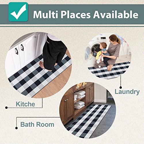 Carvapet Washable 17"x48"+17"x24" Kitchen Rug Set - color: Black & White Buffalo