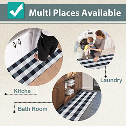 Carvapet Washable 17"x48"+17"x24" Kitchen Rug Set - color: Black & White Buffalo