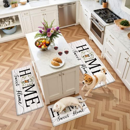 Yamaziot Anti Fatigue Kitchen Rug Set of 3, Non-Slip Cushioned Floor Mats - color: White, size: 17.3"x27"+17.3"x35"+17.3"x 47"