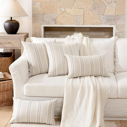 Hckot Dusty Blue Pillow Covers 16x16 Set of 2 Stripe Throw Pillows - color: Dusty Blue, size: 16" x 16" (Pack of 2)