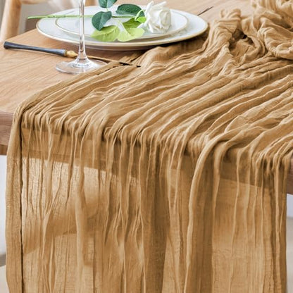 Cheesecloth Table Runner 10FT Khaki Boho Gauze Rustic Sheer Table Runners - color: Khaki, size: 1 Pack