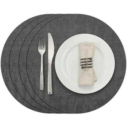 Myir JUN 14" Round Placemats Set of 4, Reversible Dual-Color Place Mats - color: Gray
