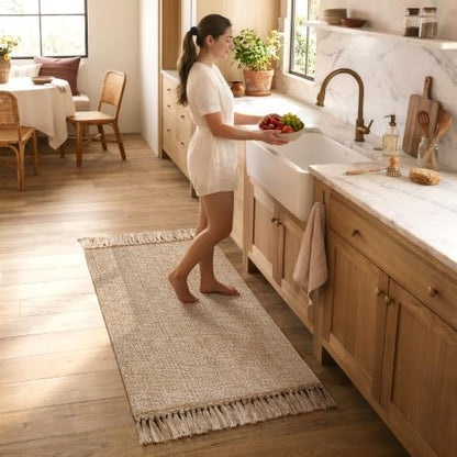 Collive 2' x 4.3' Boho Kitchen Runner Rug, Tan/Cream Washable Bathroom Rug - color: Tan/Cream, size: 2' x 4.3' (Rectangular)