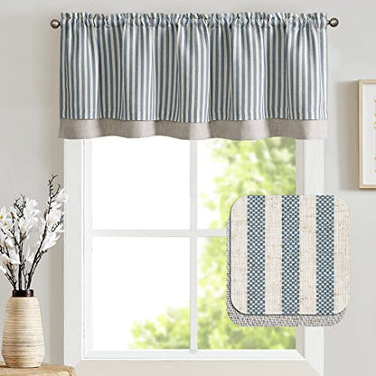 jinchan Stripe Linen Kitchen Valance Curtain, 50x18, 1 Panel, Blue - color: Boxter Striped | Blue on Linen, size: 50"W x 18"L (Pack of 1)