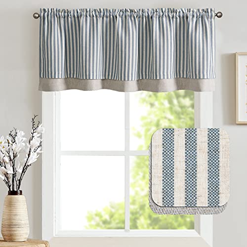 jinchan Stripe Linen Kitchen Valance Curtain, 50x18, 1 Panel, Blue - color: Boxter Striped | Blue on Linen, size: 50"W x 18"L (Pack of 1)