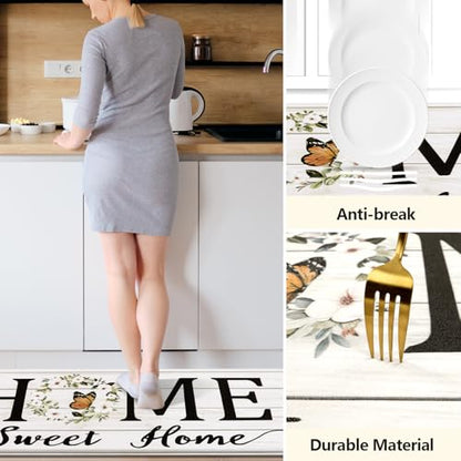 Yamaziot Anti Fatigue Kitchen Rug Set of 3, Non-Slip Cushioned Floor Mats - color: White, size: 17.3"x27"+17.3"x35"+17.3"x 47"