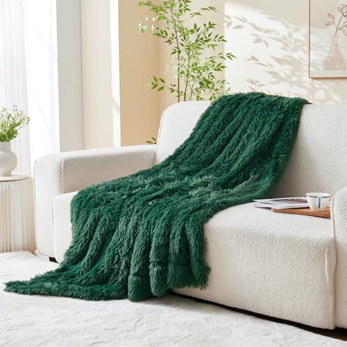 GONAAP Fuzzy Faux Fur Twin Blanket for Couch, Dark Green, 60"x80" - color: Dark Green, size: Twin(60"x80")