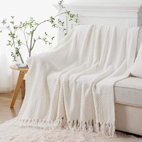 BATTILO HOME Cream Throw Blanket for Couch, Knit Throw Blanket, 50"x60" - color: Cream, size: 50"x60"