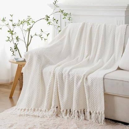 BATTILO HOME Cream Throw Blanket for Couch, Knit Throw Blanket, 50"x60" - color: Cream, size: 50"x60"