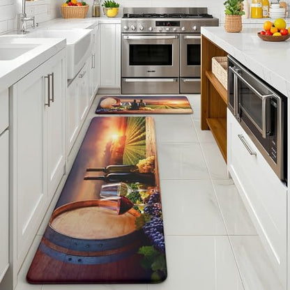 MAYHMYO Wine Country Kitchen Decor Mat Set, 2PC Kitchen Mats, Anti Fatigue - color: Grape Wine