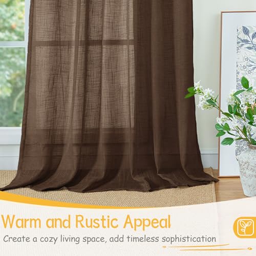 YoungsTex Brown Linen Semi Sheer Curtains 45 Inches Long 2 Panels - color: Brown, size: 42"W x 45"L (Pack of 2)