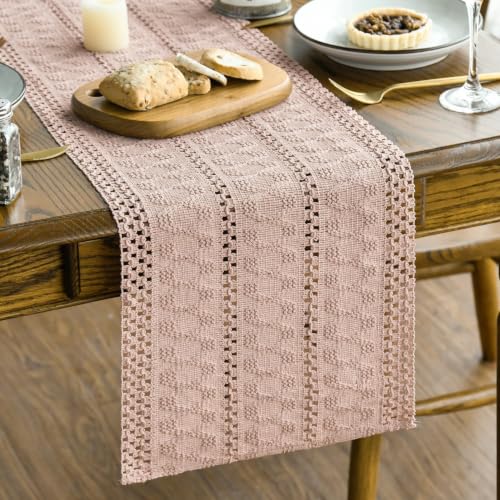 Artoid Mode Pink Woven Farmhouse Hollow Table Runner 12x36 Inch - color: Pink, size: 12" x 36", Table Runner