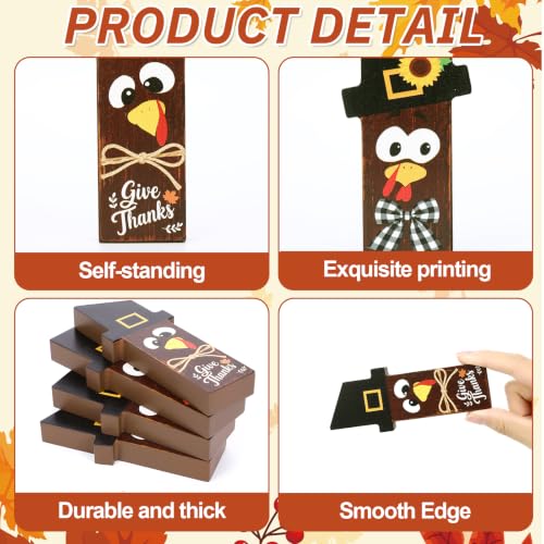 4Pcs Thanksgiving Wooden Turkey Table Centerpieces Fall Harvest Decorations
