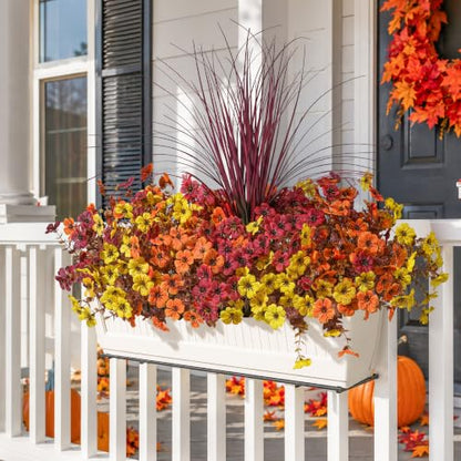 Ivydale Artificial Mums Flowers for Outdoors 12 Pcs + Burgundy Grass - color: Orange Yellow Brownish-red