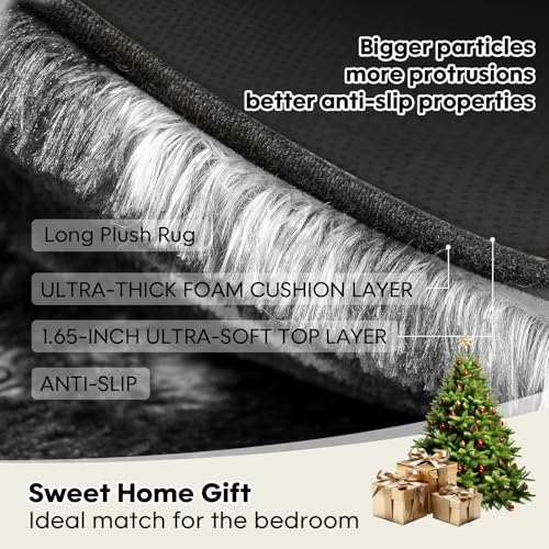 Black White Fluffy Shag Area Rug, Non-Slip Soft Carpet for Home - color: Black White Grey, size: 5' x 7' (Rectangular)