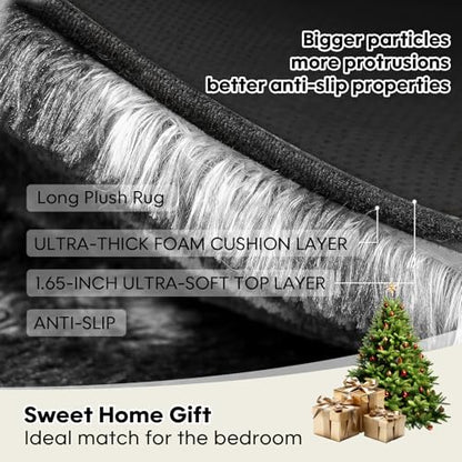 Black White Fluffy Shag Area Rug, Non-Slip Soft Carpet for Home - color: Black White Grey, size: 5' x 7' (Rectangular)