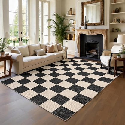 Garvee Large Rugs for Living Room 10x13 Modern Rug Washable Rugs, Black - color: Checkered - Black, size: 10' x 13' (Rectangular)