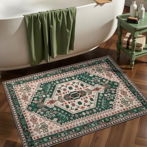 Ciicool 2x3ft Small Area Rug,Washable Boho Thin Mat for Entryway Kitchen - color: Beige/Green, size: 2' X 3' (Rectangular)