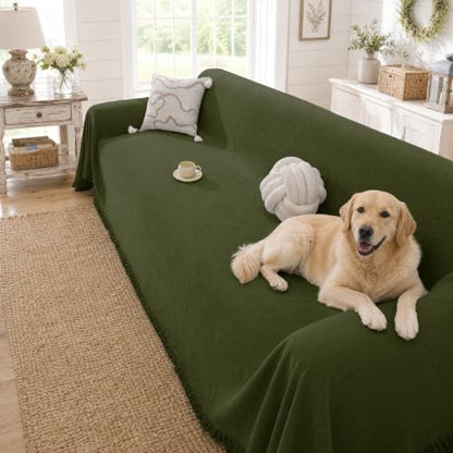 Chenille Couch Cover for Dogs Washable Boho Throw Blanket Washable - color: 01 Grass Green, size: 71"×102"