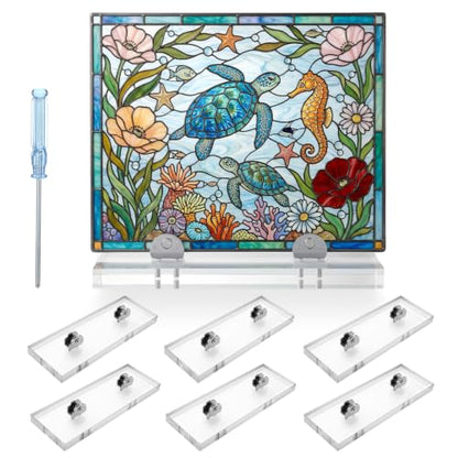 6 Pcs Small Acrylic Adjustable Glass Display Stand Adjustable Glass Display Stands for Aartwork Stained Ceramic Tiles Plaques for Picture Collectibles Office Trade Show Home