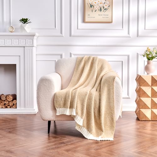 CozeCube Reversible Knitted Throw Blanket, Beige White Melange 50"x60" - color: M-khaki Tan, size: 50"x60"