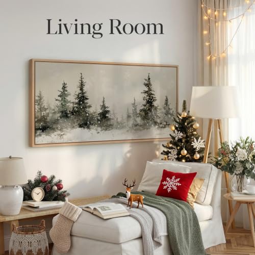 Wood Framed Large Wall Art Pine Forest Landscape Prints Home Decor 20x40 - color: Misty Pine Art