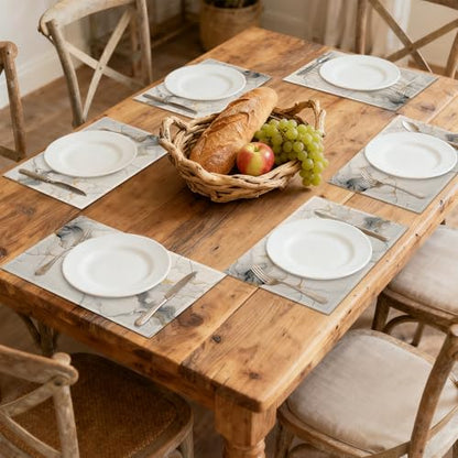 Placemats Set of 6, Abstract White Marble Texture Linen Placemats 12x18 Inch, Heat Resistant Table Mats, Washable Non Slip Place Mats for Dining Table Kitchen Home - color: Abstract White Marble Texture