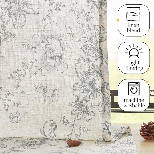 jinchan Grey Floral Linen Kitchen Tier Curtains and Valance Set 3 Pieces - color: Alice | Grey on Linen, size: 26"W x 36"L (Pack of 3)