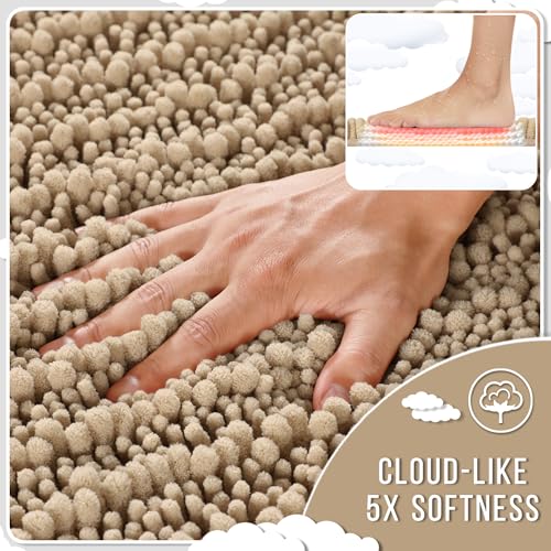 Yimobra Bathroom Rugs Sets 2 Piece, Super Absorbent Bath Mat Set,Pale Khaki - color: Pale Khaki, size: 32''x20''+24''x17''