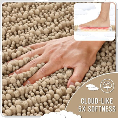 Yimobra Bathroom Rugs Sets 2 Piece, Super Absorbent Bath Mat Set,Pale Khaki - color: Pale Khaki, size: 32''x20''+24''x17''
