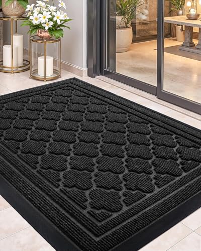 Color&Geometry Front Door Mat Outside Entrance, 24"x36" Heavy Duty Non Slip Low Profile Doormat, Dirt and Moisture Trapping Welcome Mats for Front Door Black - color: 1-black, size: 24"x36"