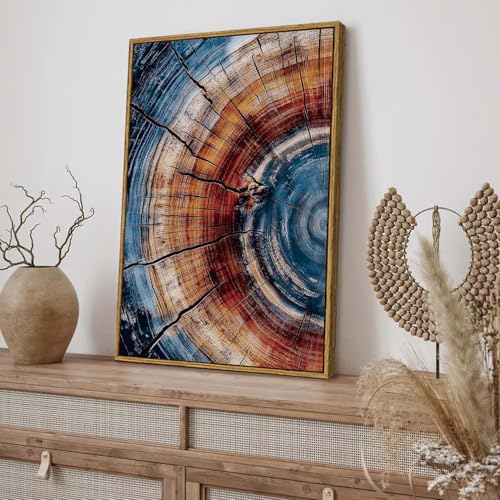 BingruiArt Faux Wood Tree Ring 01 Canvas Wall Art 16x24 Framed - color: Tree Ring - 01, size: 24"L x 16"W