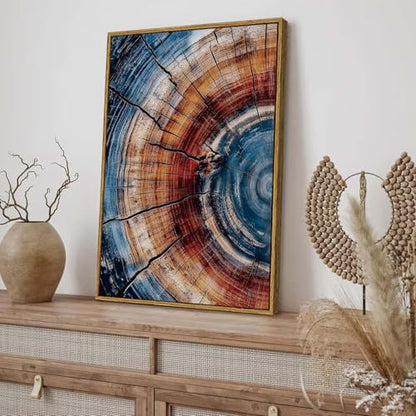 BingruiArt Faux Wood Tree Ring 01 Canvas Wall Art 16x24 Framed - color: Tree Ring - 01, size: 24"L x 16"W