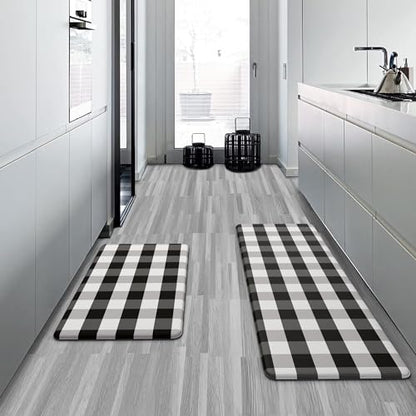 MAYHMYO Cushioned Kitchen Mats for Floor,Anti Fatigue Buffalo Plaid Mat 2PC - color: Buffalo Plaid
