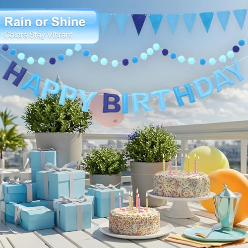 Pre-Strung Felt Happy Birthday Banner - Blue Garland Set - color: Blue