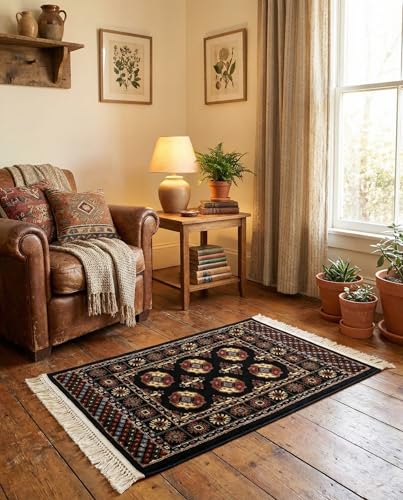 Rugs.com Bokhara Collection Rug – 2x3 Black Medium-Pile Rug Perfect for Entryways, Kitchens, Breakfast Nooks, Accent Pieces - color: Black, size: 2' x 3'