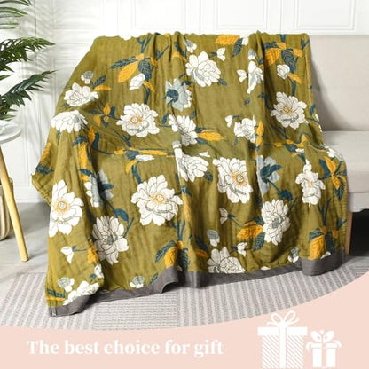 Boho Throw Blanket for Couch Bed, 100% Cotton Soft Rustic Quilt - color: Flower Branch, size: 60''x 80''