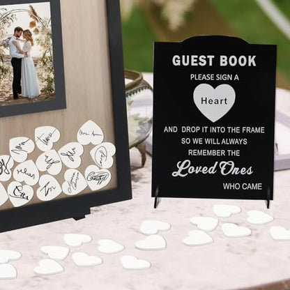 Wedding Guest Book Alternative, Guest Book Wedding Reception, Wedding Guest Book with Wooden Hearts Guest Book Signs for Wedding Anniversary Birthday Party Baby Shower - color: Black