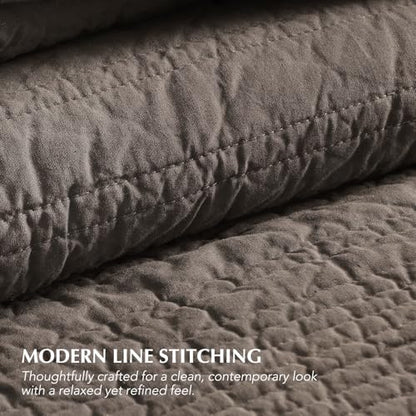 EVERGRACEHOME 100% Cotton Modern Lines Quilt Set Queen Size, Mushroom Brown - color: Mushroom Brown, size: Full/Queen (92" X 92")