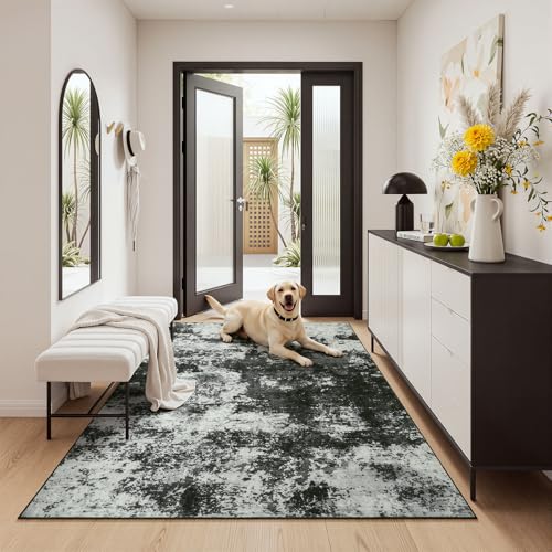 Merelax 3x5 Back Grey Area Rug Washable Non-Slip Low Pile Entryway Carpet - color: Black Grey, size: 3' x 5'(36''x60'')