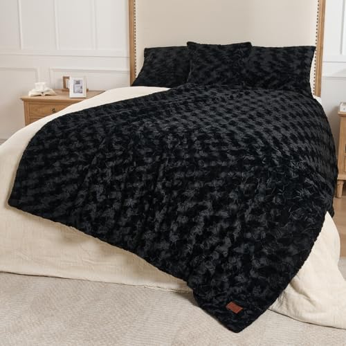 Faux Fur Rabbit Throw Blanket,Super Soft Plush Thick Warm Blanket,Fuzzy Luxury Plush Decorative Blanket for Couch Bed Sofa-Black(50 * 60inch) - color: Black, size: 50*60 inch