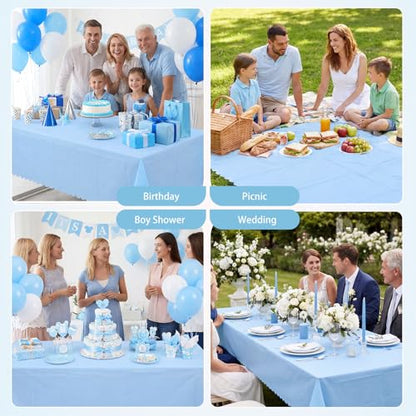 NatNarr 3 Pcs Light Blue Tablecloth, Scalloped Baby Blue Table Cloths - color: Light Blue, size: 3 Pack