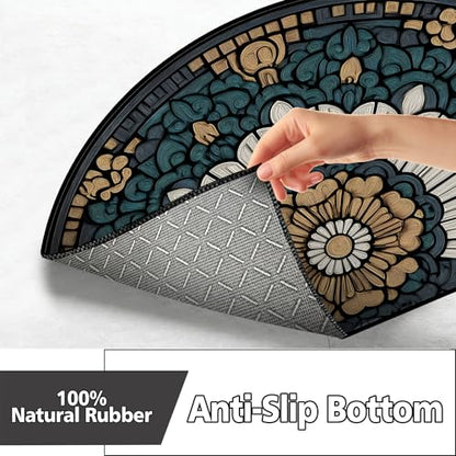 Half Round Door Mat 24"x36", Non-Slip Indoor Entryway Rug, Washable - color: Multicolor-5