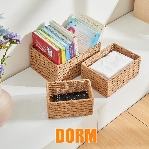 Small Wicker Basket for Organizing, Woven Storage Basket Sets of 3 - color: Neutral