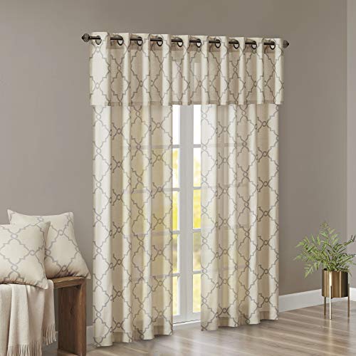 Madison Park Fretwork Print Window Curtain 1 Panel, 50x63 Beige/Grey - color: Beige/Grey, size: 50"W x 63"L (Pack of 1)