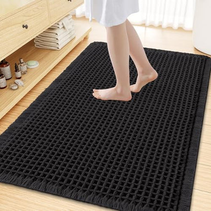 Smiry Waffle Bath Mat 59X35, Extra Soft Absorbent Bathroom Rugs, Black - color: Black, size: 59'' X 35''
